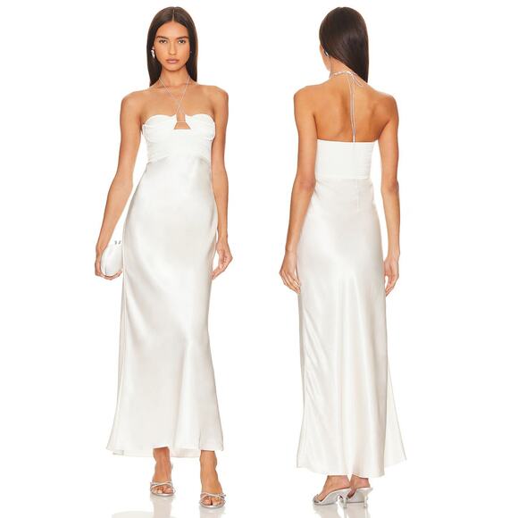 Anna October Sarah Maxi Dress Halter Neck Satin Formal Bridal Wedding Gala XS - Picture 1 of 10